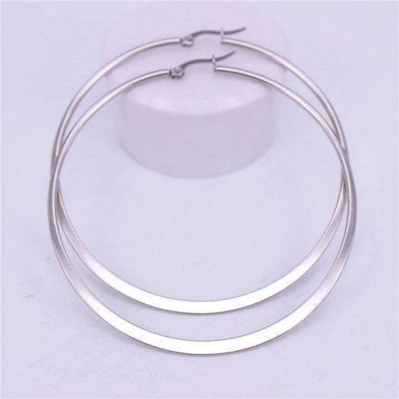 COPY - NEW 18K White Gold 2.36” Round Hoop Earrings - Picture 3 of 5